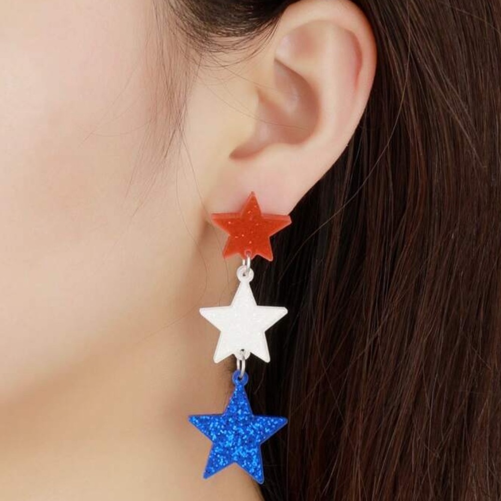 🇺🇸 USA Star Dangle Earrings - Red, White, and Blue 🇺🇸
